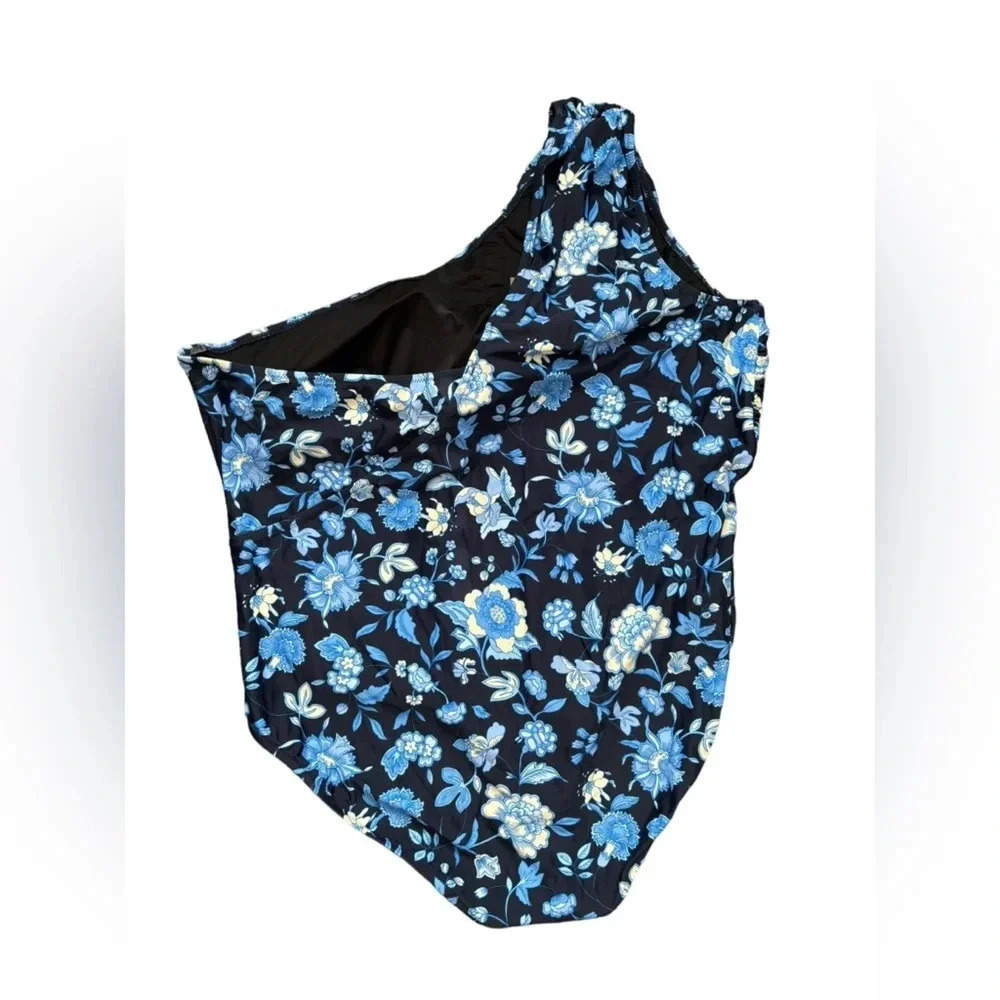 NWT J.Crew Ruched One-Shoulder One-Piece in Midnight-Blue Floral Plus 24 - Picture 3 of 5